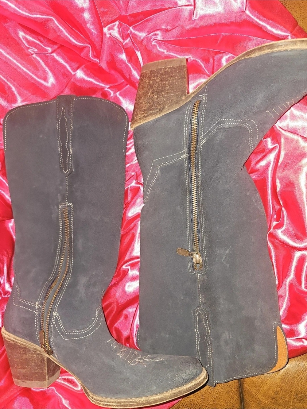 Dan Post Black Suede Western Boots with Embroidered Toe - Picture 2 of 4